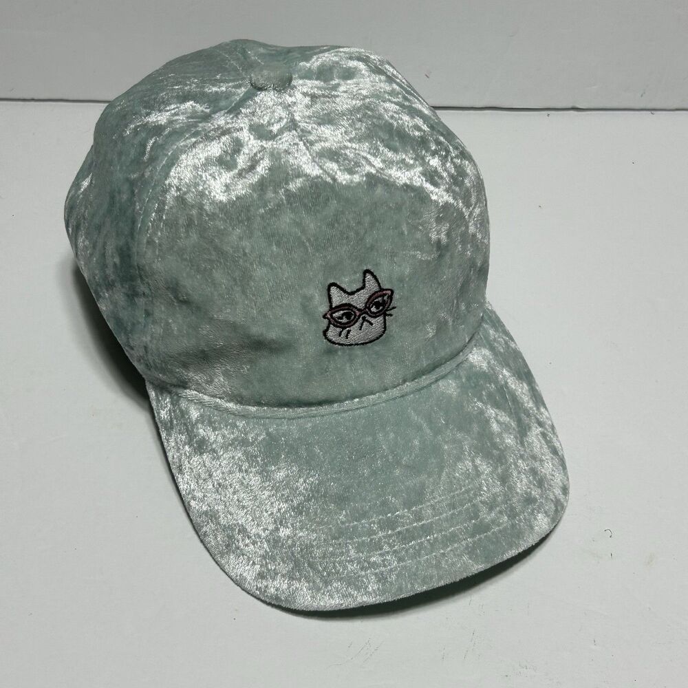 Cat Glasses Mint Green Velvet Womens Hat Adjustable Strap Ball Cap Baseball